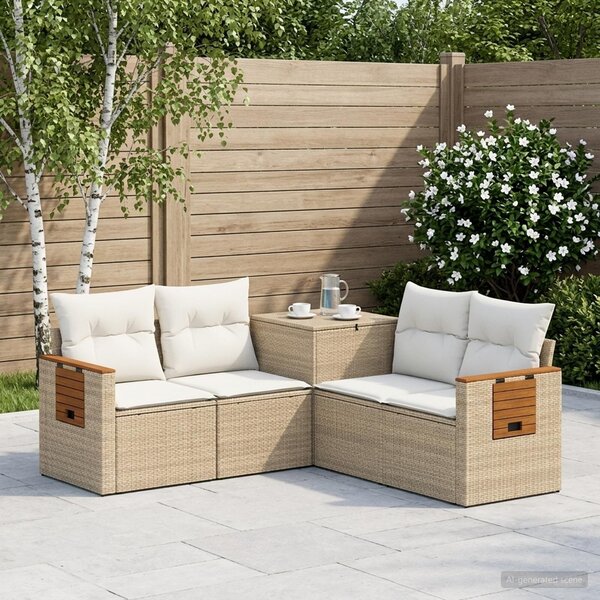 VidaXL Kanapé Szett 5 db Beige és Krémszínű Poli rattan és acél