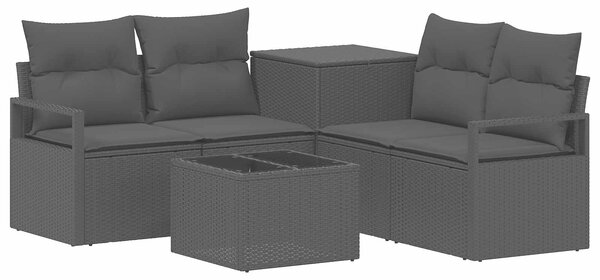 VidaXL Kanapé Szett 6 db Fekete Poli rattan és acél