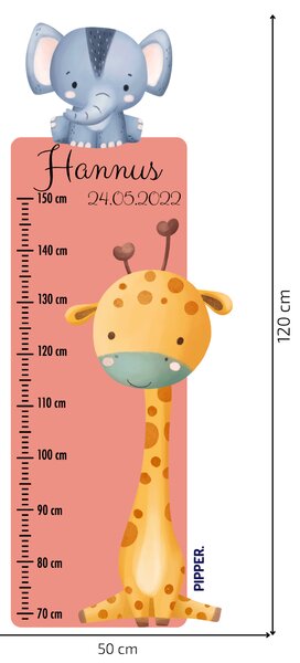 PIPPER. Textil falmatrica "Gyermek magasságmérő névvel - Szafari 2"