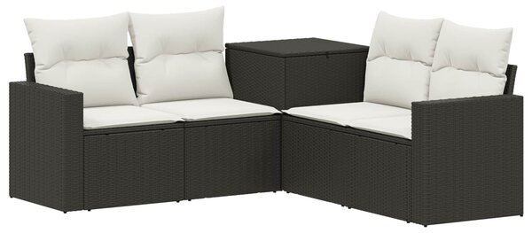 VidaXL Kanapé Szett 5 db Fekete és krémfehér Poli rattan és acél