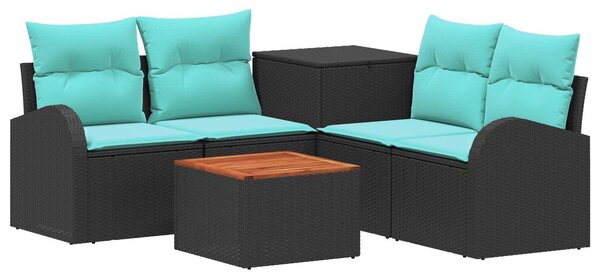 VidaXL Kanapé Szett 6 db Fekete és Kék Poli rattan és acél