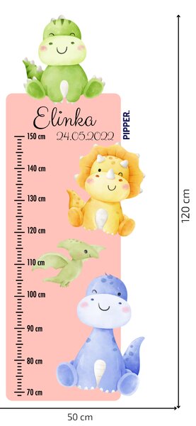 PIPPER. Textil falmatrica "Gyermek magasságmérő névvel - Dinoszauruszok"