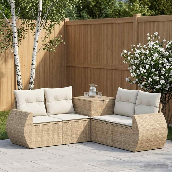 VidaXL Kanapé Szett 5 db Beige és Krémszínű Poli rattan és acél