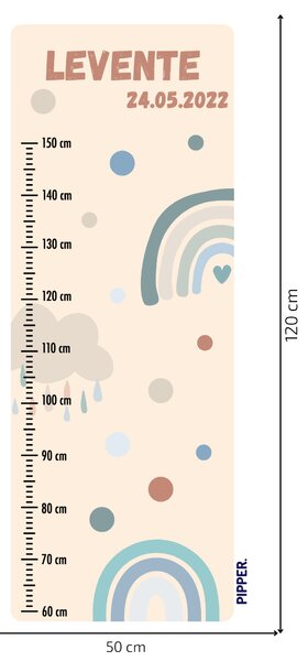 PIPPER. Textil falmatrica "Gyermek magasságmérő névvel - Szivárvány 2"