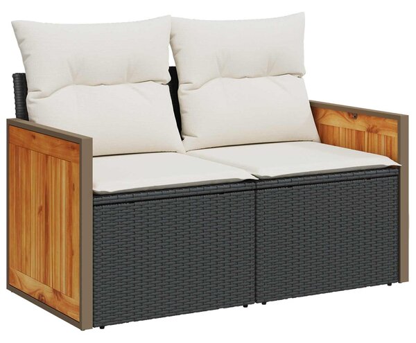VidaXL Kanapé Szett 5 db Fekete és krémfehér Poli rattan és acél