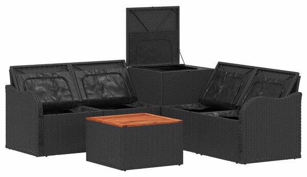 VidaXL Kanapé Szett 6 db Fekete Poli rattan és acél