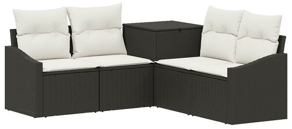 VidaXL Kanapé Szett 5 db Fekete és krémfehér Poli rattan és acél