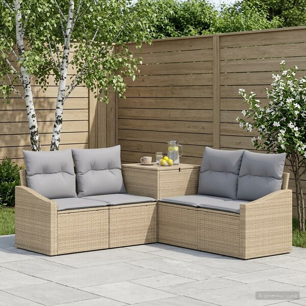 VidaXL Kanapé Szett 5 db Beige és Világosszürke Poli rattan és acél