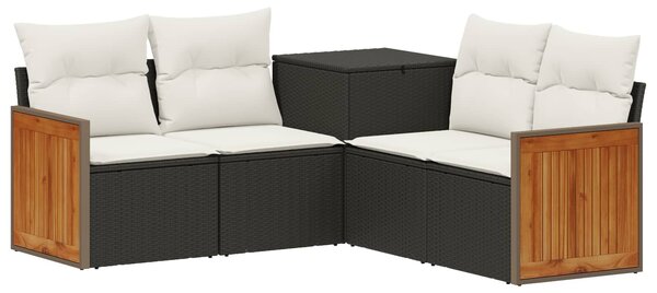 VidaXL Kanapé Szett 5 db Fekete és krémfehér Poli rattan és acél
