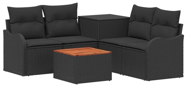 VidaXL Kanapé Szett 6 db Fekete Poli rattan és acél