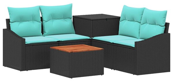 VidaXL Kanapé Szett 6 db Fekete és Kék Poli rattan és acél
