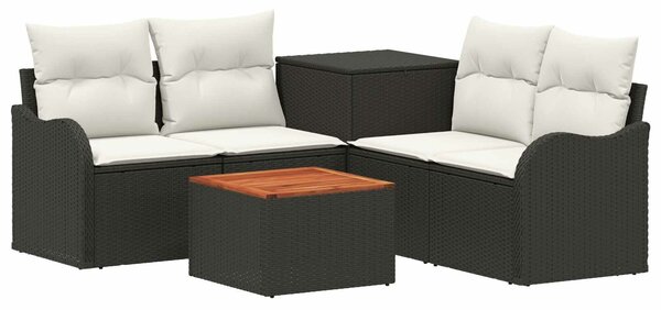 VidaXL Kanapé Szett 6 db Fekete és krémfehér Poli rattan és acél