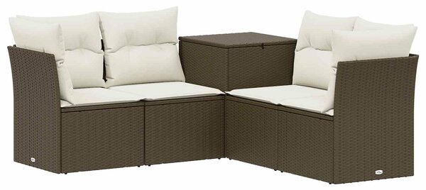 VidaXL Kanapé Szett 5 db Barna és Krémfehér Poli rattan és acél