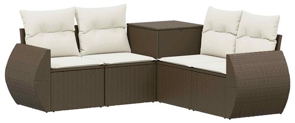 VidaXL Kanapé Szett 5 db Barna és Krémfehér Poli rattan és acél