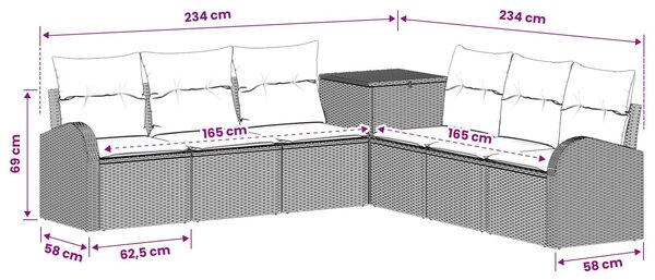 VidaXL Kanapé Szett 7 db Barna és Piros Poli rattan és acél