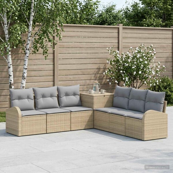 VidaXL Kanapé Szett 7 db Beige és Világosszürke Poli rattan és acél