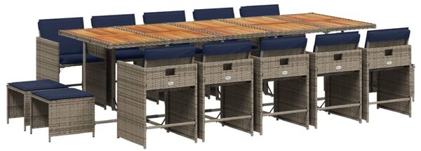 VidaXL 15 db szürke polyrattan kerti étkezőgarnitúra párnákkal