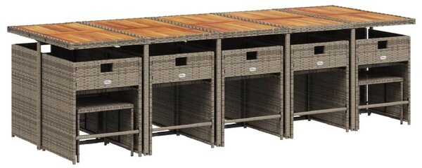 VidaXL 15 db szürke polyrattan kerti étkezőgarnitúra párnákkal