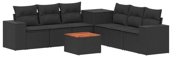 VidaXL Kanapé Szett 8 db Fekete Poli rattan és acél