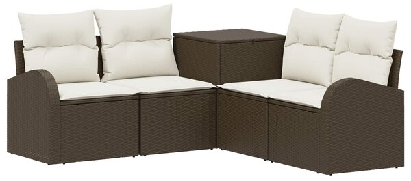VidaXL Kanapé Szett 5 db Barna és Krémfehér Poli rattan és acél