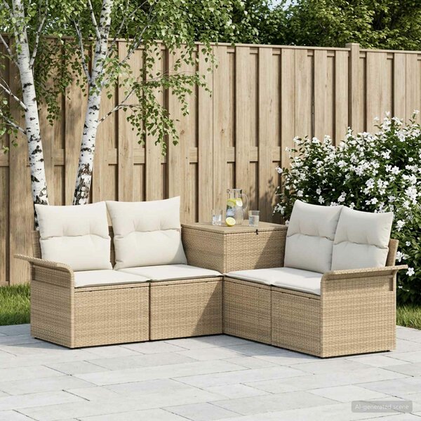 VidaXL Kanapé Szett 5 db Beige és Krémszínű Poli rattan és acél