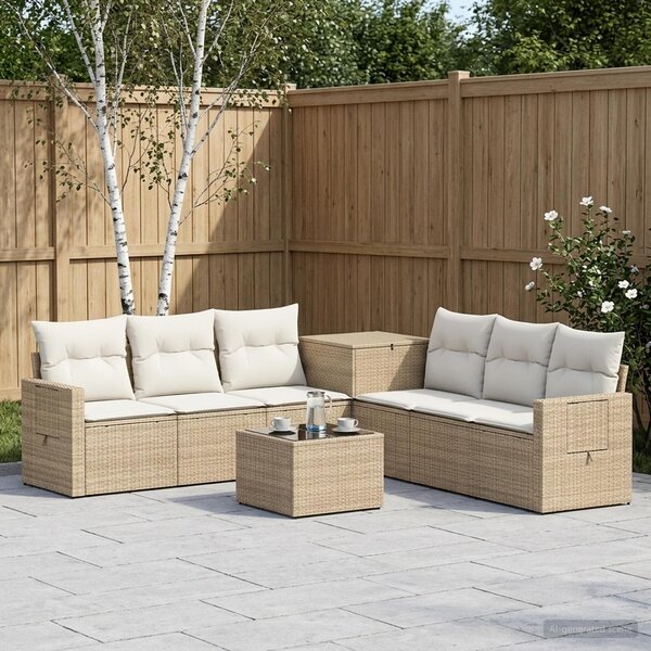 VidaXL Kanapé Szett 8 db Beige és Krémszínű Poli rattan és acél