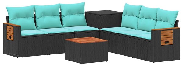 VidaXL Kanapé Szett 8 db Fekete és Kék Poli rattan és acél