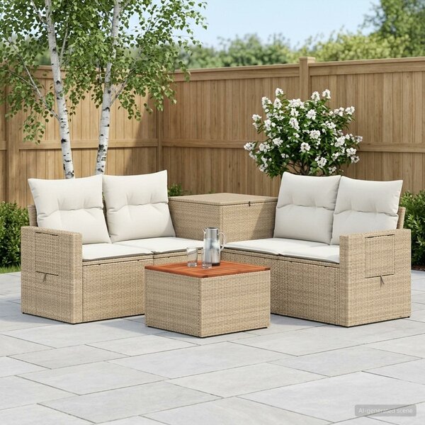VidaXL Kanapé Szett 6 db Beige és Krémszínű Poli rattan és acél