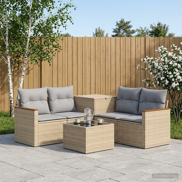 VidaXL Kanapé Szett 6 db Beige és Világosszürke Poli rattan és acél