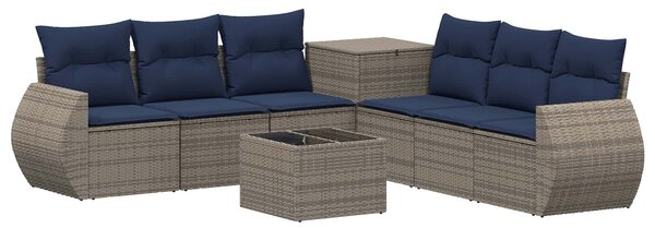 VidaXL Kanapé Szett 8 db Szürke és sötétkék Poli rattan és acél