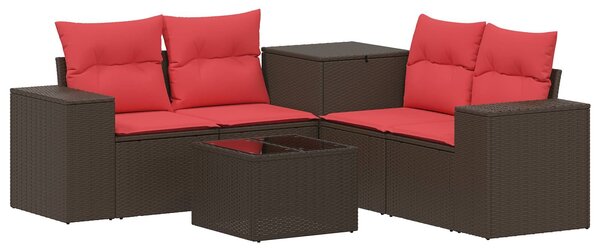VidaXL Kanapé Szett 6 db Barna és Piros Poli rattan és acél