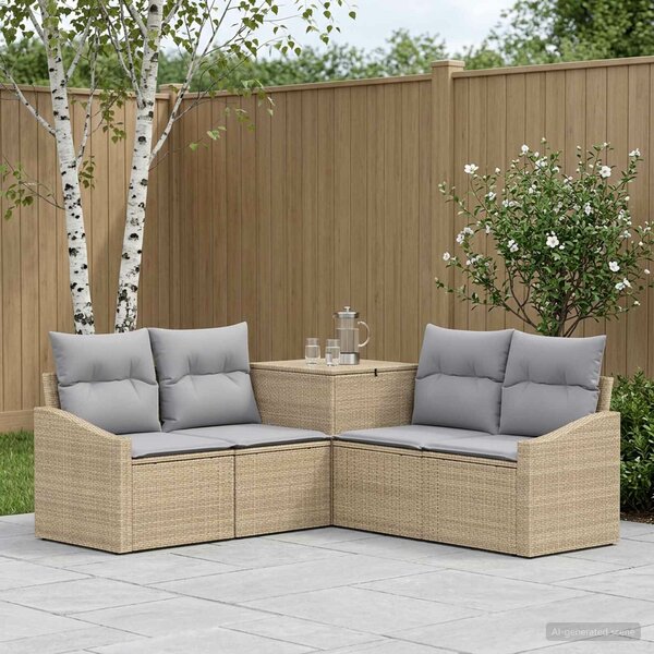 VidaXL Kanapé Szett 5 db Beige és Világosszürke Poli rattan és acél