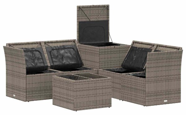 VidaXL Kanapé Szett 6 db Szürke és sötétkék Poli rattan és acél