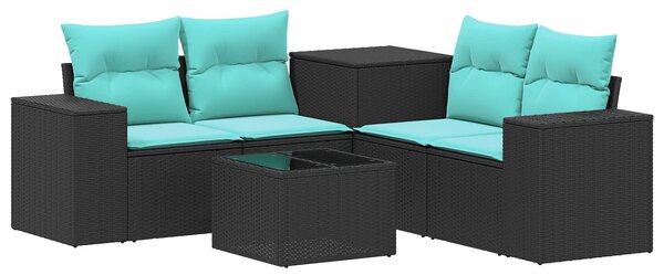 VidaXL Kanapé Szett 6 db Fekete és Kék Poli rattan és acél