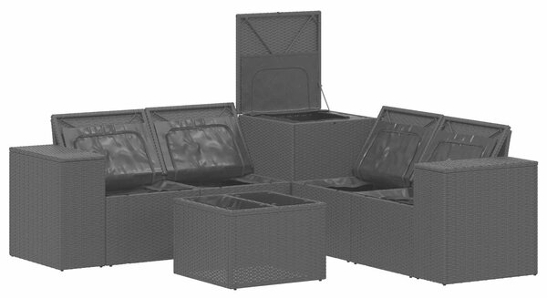 VidaXL Kanapé Szett 6 db Fekete Poli rattan és acél