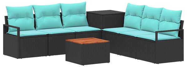 VidaXL Kanapé Szett 8 db Fekete és Kék Poli rattan és acél