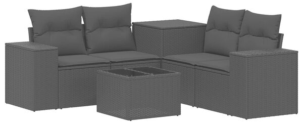 VidaXL Kanapé Szett 6 db Fekete Poli rattan és acél