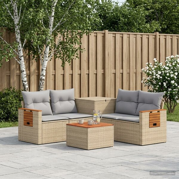 VidaXL Kanapé Szett 6 db Beige és Világosszürke Poli rattan és acél