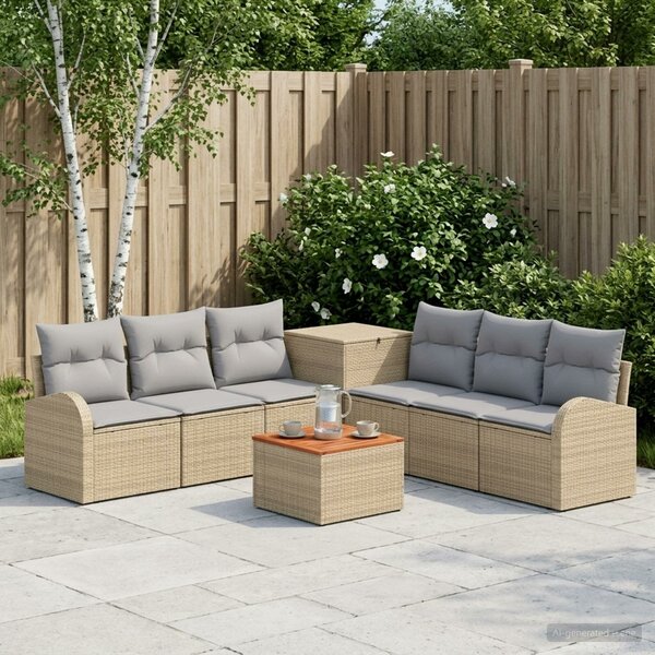 VidaXL Kanapé Szett 8 db Beige és Világosszürke Poli rattan és acél