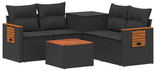 VidaXL Kanapé Szett 6 db Fekete Poli rattan és acél