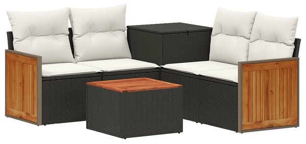 VidaXL Kanapé Szett 6 db Fekete és krémfehér Poli rattan és acél