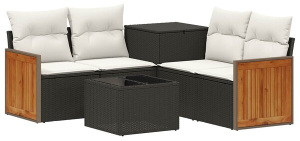 VidaXL Kanapé Szett 6 db Fekete és krémfehér Poli rattan és acél