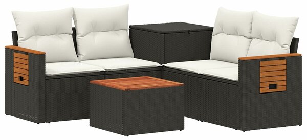 VidaXL Kanapé Szett 6 db Fekete és krémfehér Poli rattan és acél