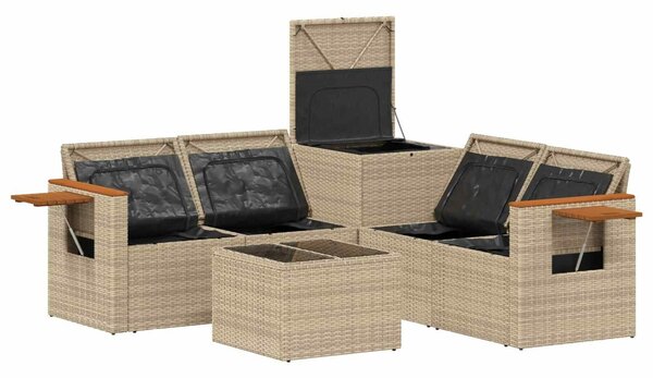 VidaXL Kanapé Szett 6 db Beige és Krémszínű Poli rattan és acél