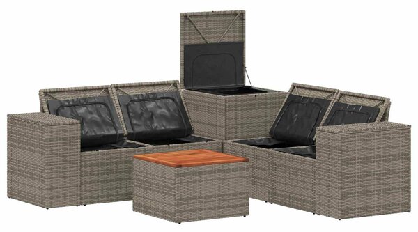 VidaXL Kanapé Szett 6 db Szürke és sötétkék Poli rattan és acél