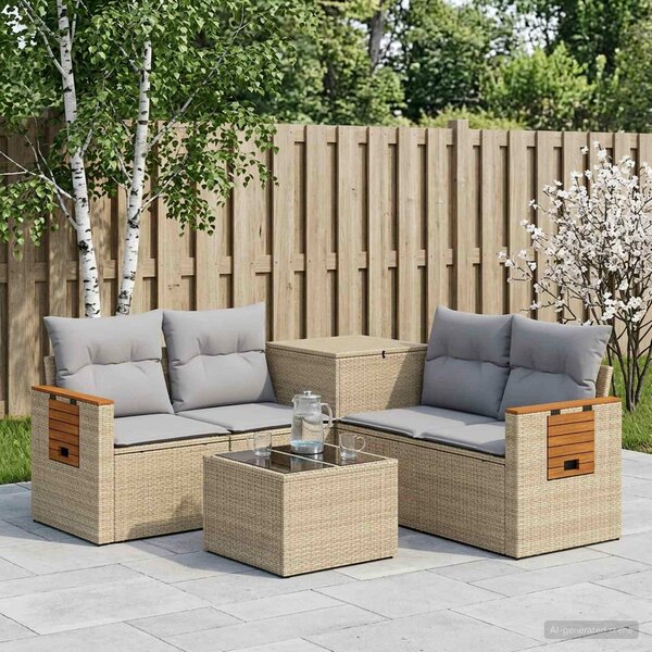 VidaXL Kanapé Szett 6 db Beige és Világosszürke Poli rattan és acél