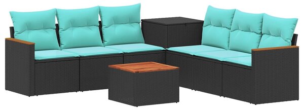 VidaXL Kanapé Szett 8 db Fekete és Kék Poli rattan és acél