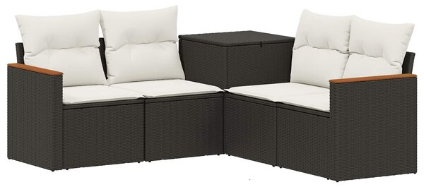 VidaXL Kanapé Szett 5 db Fekete és krémfehér Poli rattan és acél