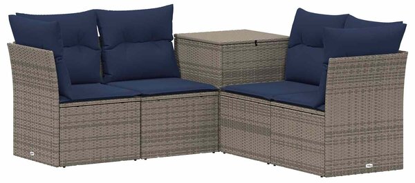 VidaXL Kanapé Szett 5 db Szürke és sötétkék Poli rattan és acél