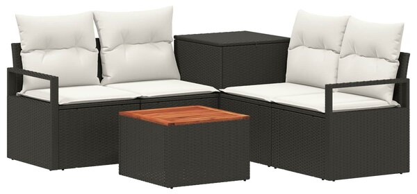 VidaXL Kanapé Szett 6 db Fekete és krémfehér Poli rattan és acél